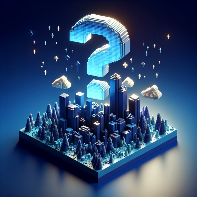 3D voxel art of interactive questionnaire blocks symbolizing survey topic questions