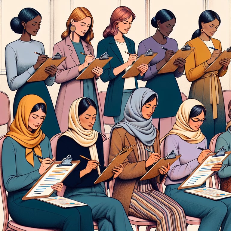 Illustration depicting Women Empowerment survey questions and crucial related topics.