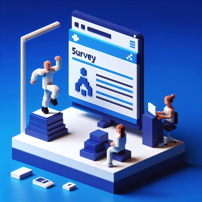 3D voxel art illustrating a fitness evaluation grid in vibrant voxels