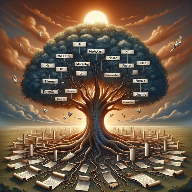 Illustration depicting the use of Interdepartmental survey questions for organizational growth.