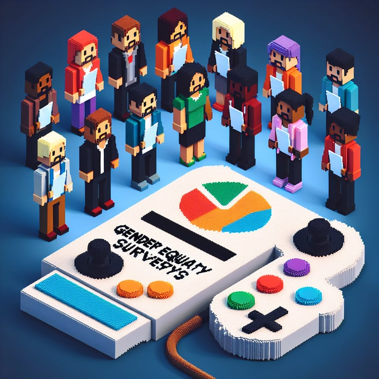 Artistic 3D voxel sculpture symbolizing a digital gender equality survey with vibrant hues