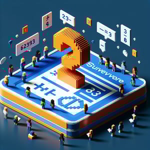 3D voxel art depicting online survey concept, with a dark blue background, for math for parents.