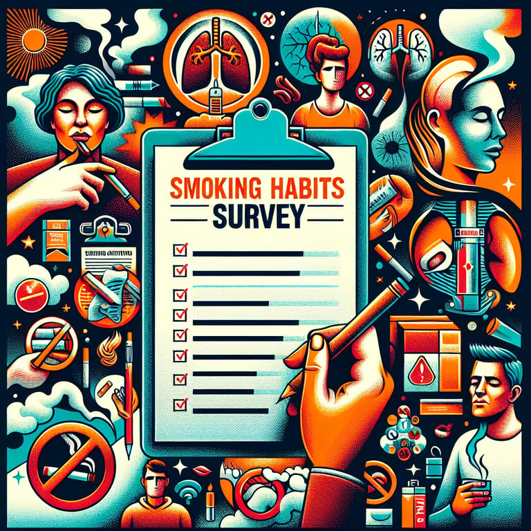 Illustration depicting topics relevant to Smoking Habits survey questions.