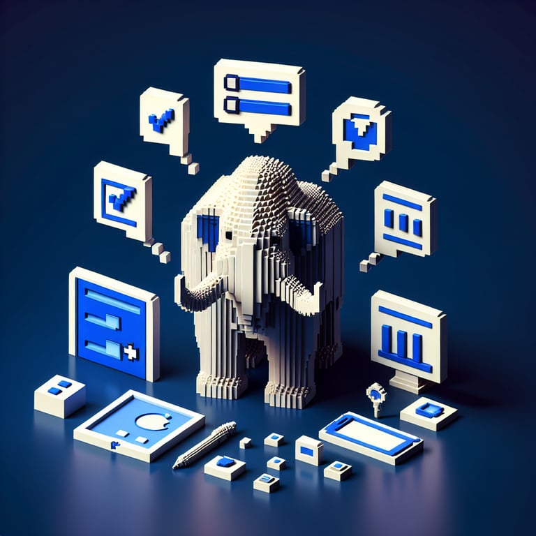 Creative 3D voxel illustration of a Scientology questionnaire