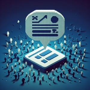 3D voxel art depicting the concept of online pulse surveys against a dark blue background.