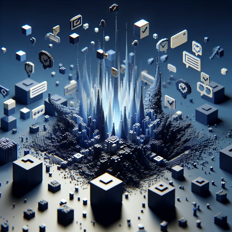 3D voxel art depicting online surveys, set against a dark blue background, representing n5 quantity surveying question papers.