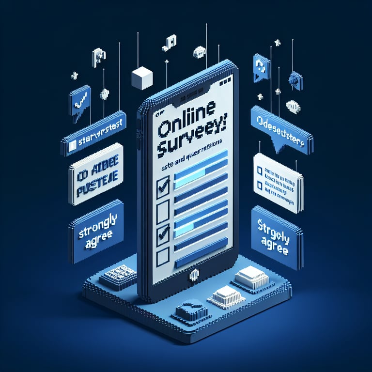 Artistic voxel art showcasing an online survey with emphasis on strongly agree responses
