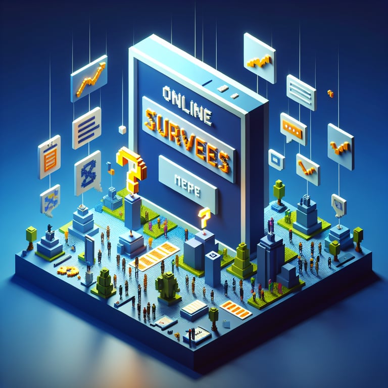 Artistic 3D voxel depiction of marketing survey patterns