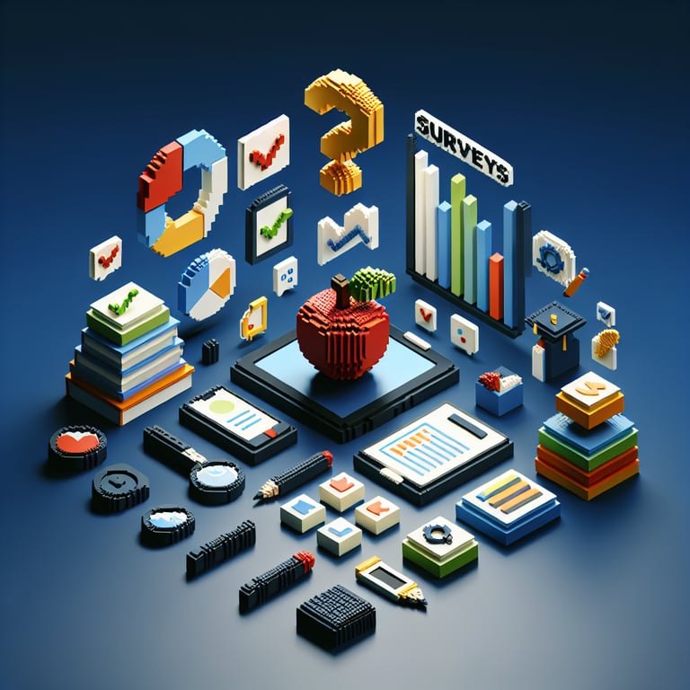 Artistic 3D voxel showcasing a dynamic student feedback survey interface
