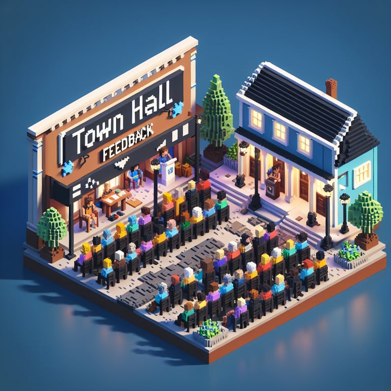 Voxel art displaying survey themes and response dynamics