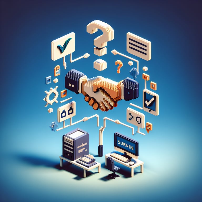 Artistic 3D voxel showcasing online business survey questions