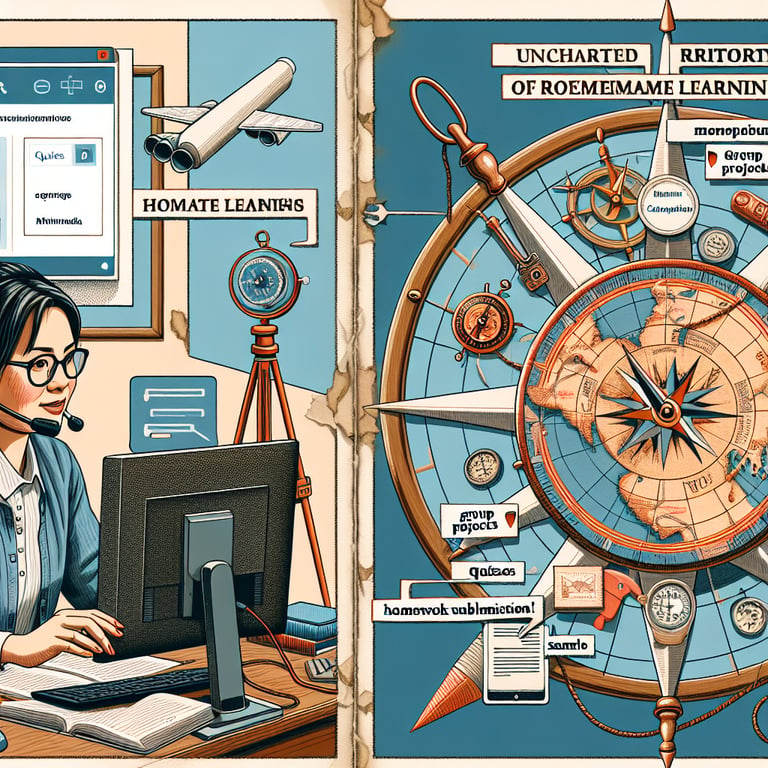 Illustration depicting topics for Remote Learning survey questions in uncharted territories.