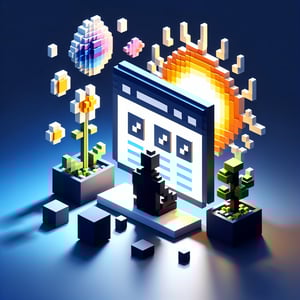 3D voxel art depicting the concept of online wellbeing surveys on a dark blue background.