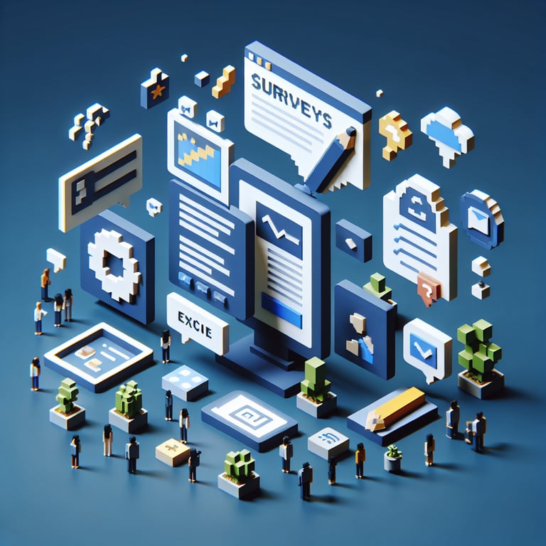 Artistic 3D voxel of a digital feedback form symbolizing a virtual training survey
