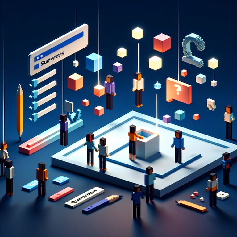 Vibrant 3D voxel art illustrating diverse feedback polling