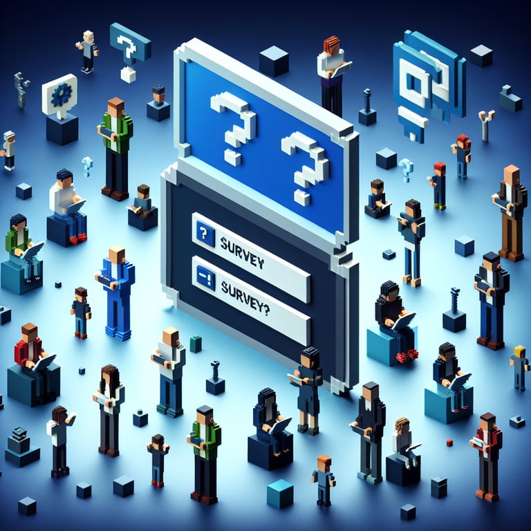3D voxel art capturing a consumer voting poll on social media ads themes