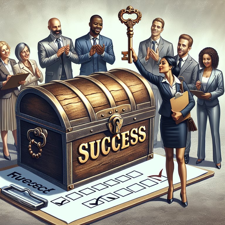 Illustration of key unlocking success symbolizing essential Team Building Event survey questions.