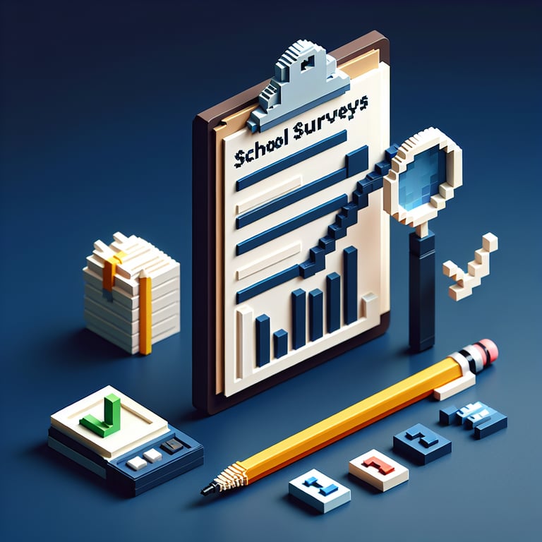 3D voxel art illustrating an interactive classroom feedback survey