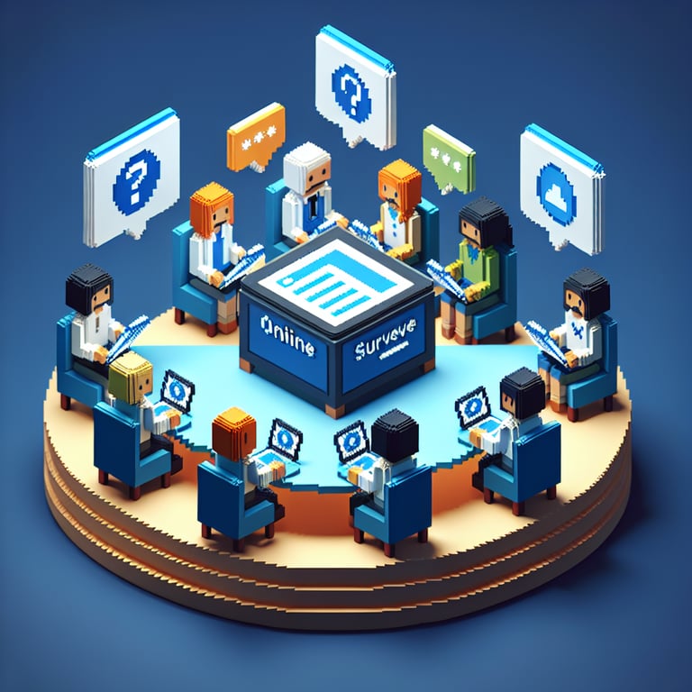 Artistic 3D voxel artwork depicting webinar feedback loops and survey insights