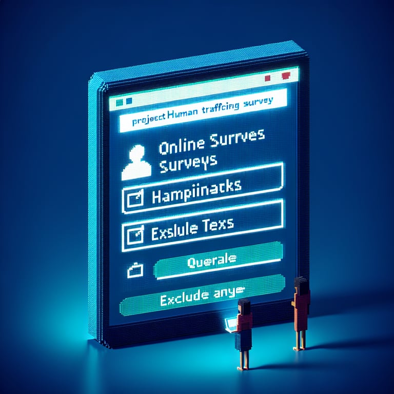 High-res voxel art showcasing data-driven project human trafficking survey workflow