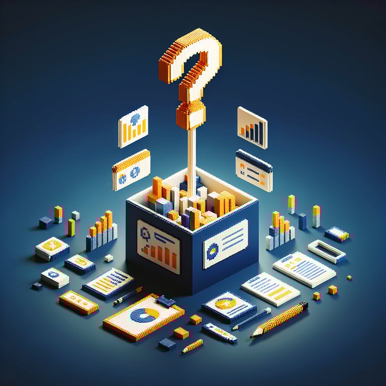 3D voxel art depicting the concept of online brand affinity surveys on a dark blue background.