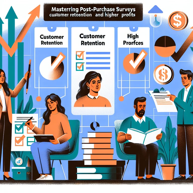 Illustration depicting the mastery of Post Purchase survey questions for customer retention and higher profits.