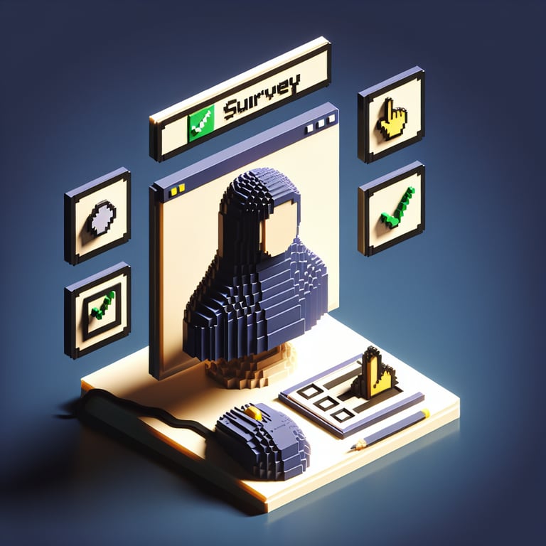 Artful 3D voxel rendering of hijab style survey elements.