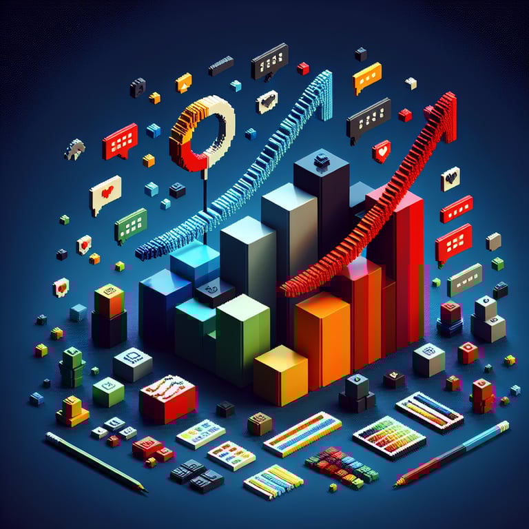 3D voxel art depicting the concept of online survey question confidence scale on a dark blue background.