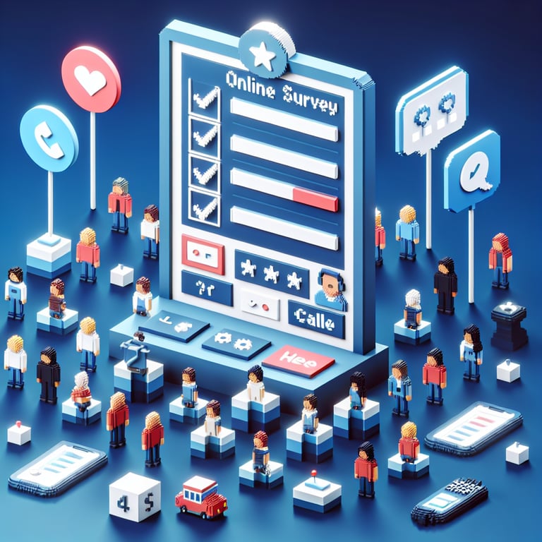 Creative 3D voxel illustrating customer feedback loops and quality insights