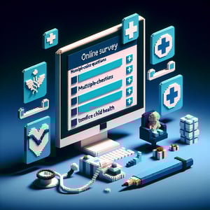 3D voxel art depicting online survey process related to Adesman
