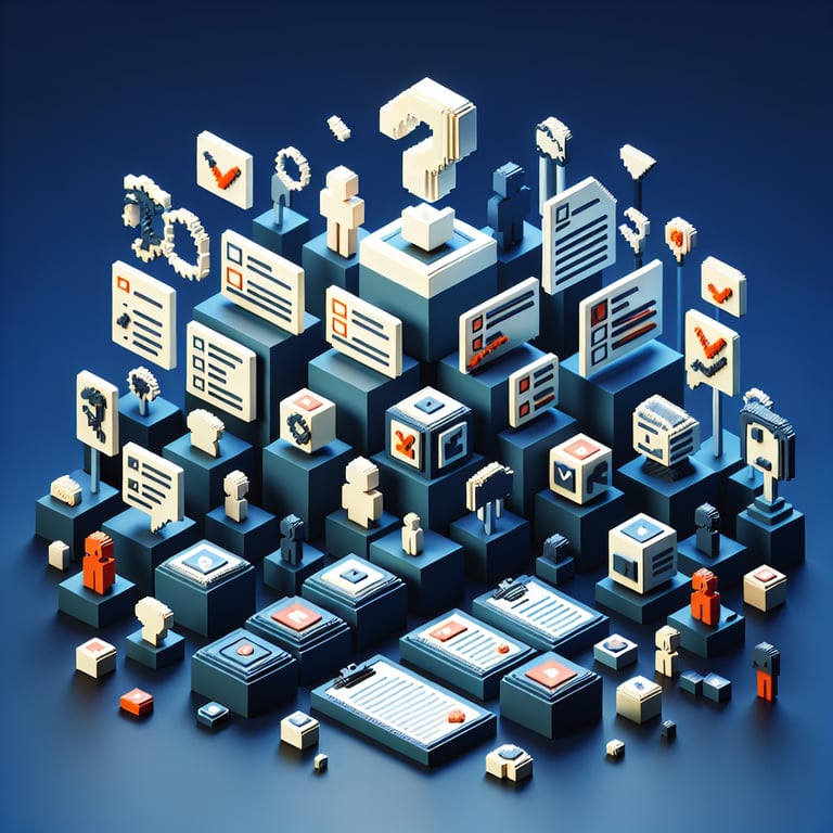 Innovative 3D voxel illustration of attention check mechanisms in digital polling