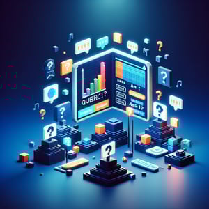 3D voxel art depicting online surveys on a dark blue background, symbolizing confidence level surveys.