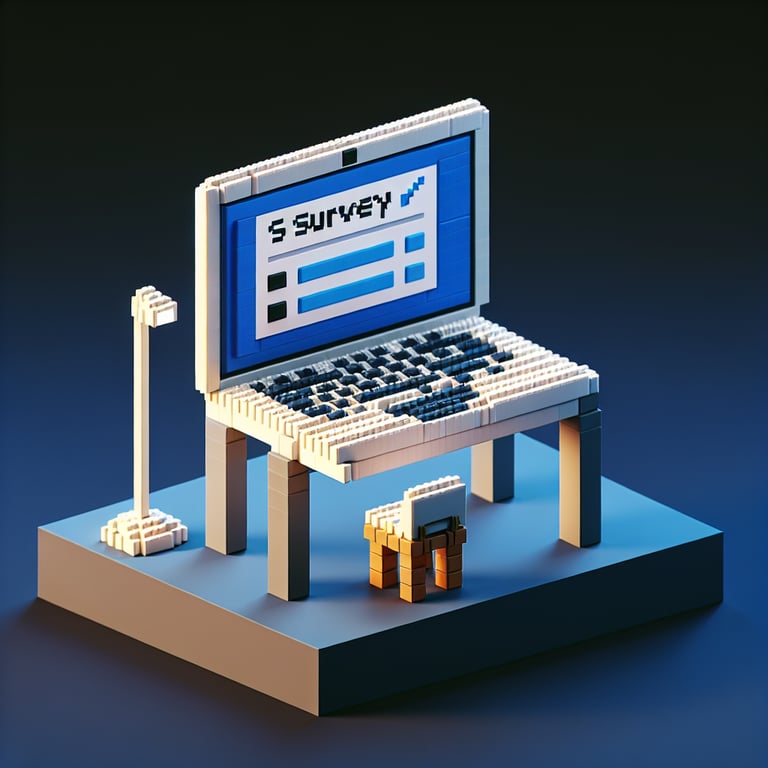 Artistic 3D voxel sculpture representing potential buyer feedback survey