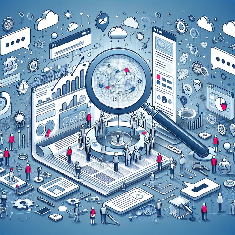 Illustration depicting user behavior analysis through Website Navigation survey questions.