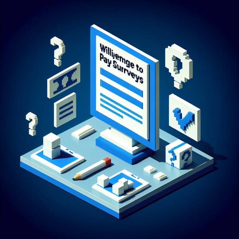 Creative 3D voxel illustration of survey and currency symbols to represent payment intent