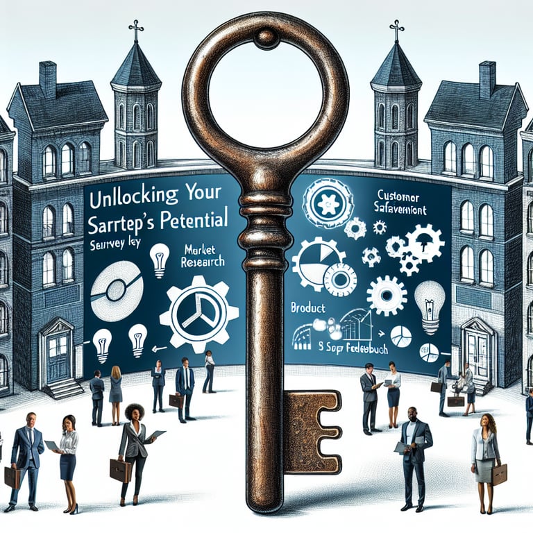 Illustration depicting the potential of a Startup Business unlocked through effective survey questions.