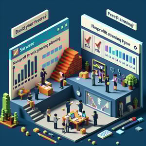 3D voxel art illustrating the concept of online surveys for nonprofit strategic planning.