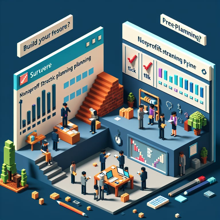 3D voxel art illustrating the concept of online surveys for nonprofit strategic planning.
