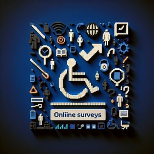 3D voxel art depicting the concept of online surveys related to accessibility and disability instruction.