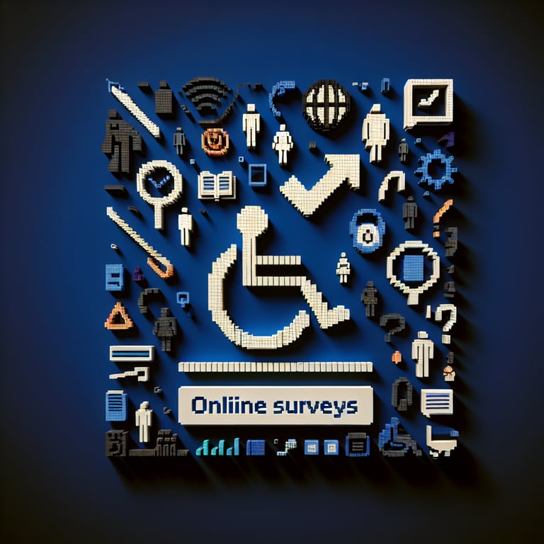 3D voxel art depicting the concept of online surveys related to accessibility and disability instruction.