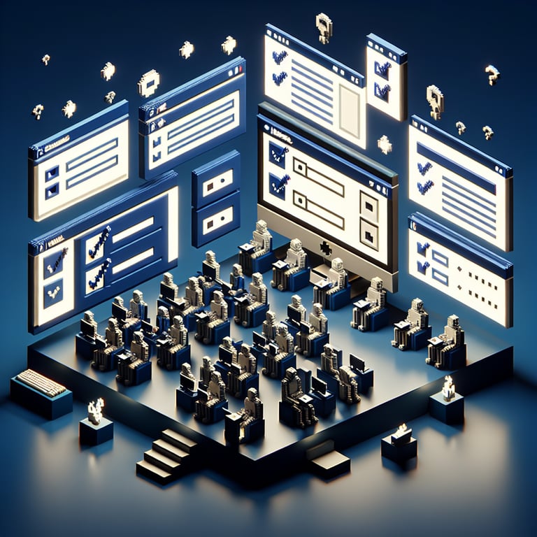 Artistic voxel art showcasing SAT questionnaire dynamics