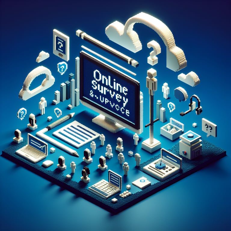 Creative 3D voxel depiction of service evaluation survey questions