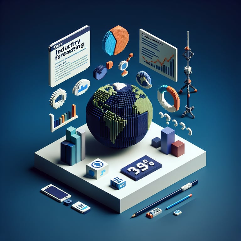 3D voxel diorama showcasing an industry forecast survey dashboard