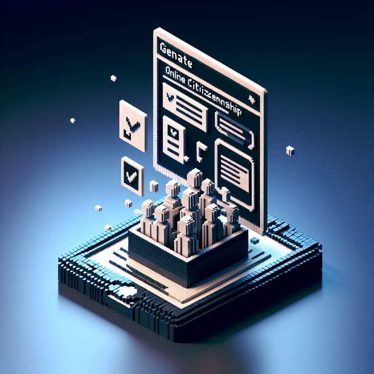 3D voxel art symbolizing civic participation and citizenship survey data