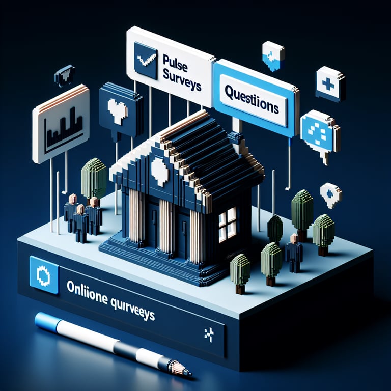 Artistic 3D voxel art representing pulse survey dartmouth questions survey interaction