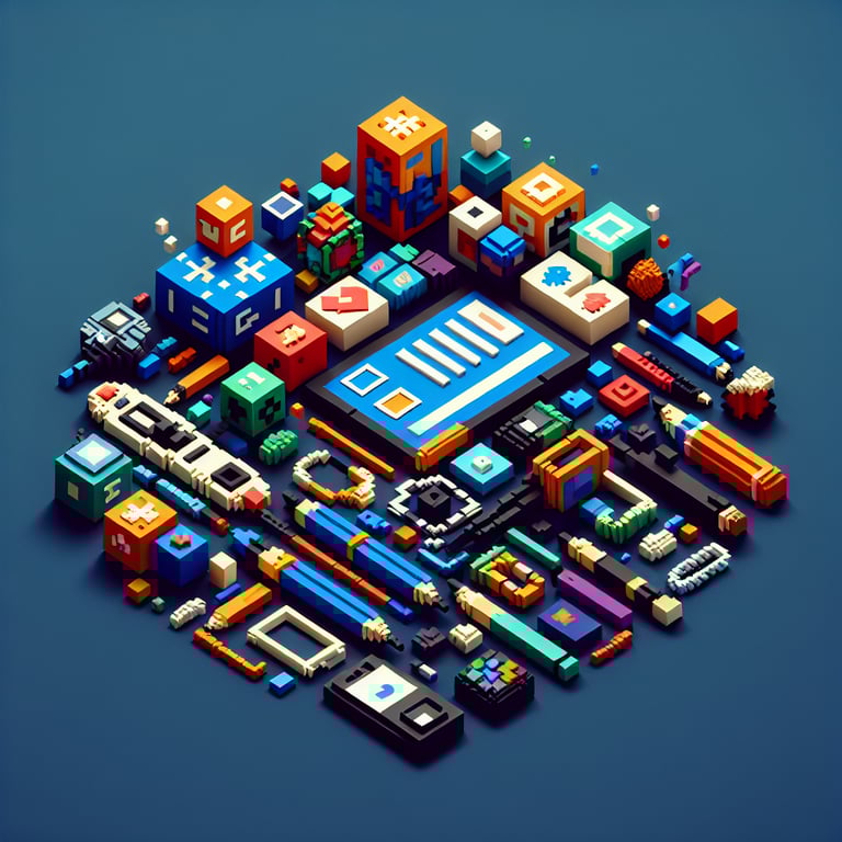 3D voxel art of a pastime questionnaire interface symbolizing a hobby survey