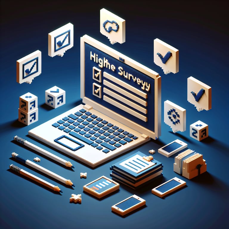 3D voxel art of a dynamic block illustrating a student-feedback survey