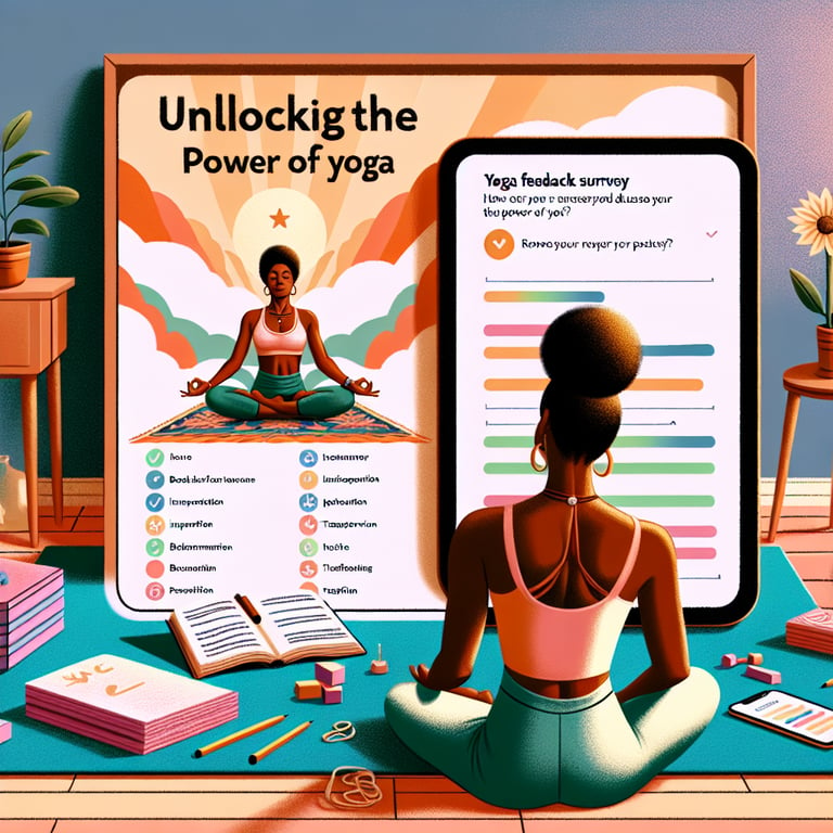 Illustration highlighting the use of Yoga Feedback survey questions to improve yoga practice.