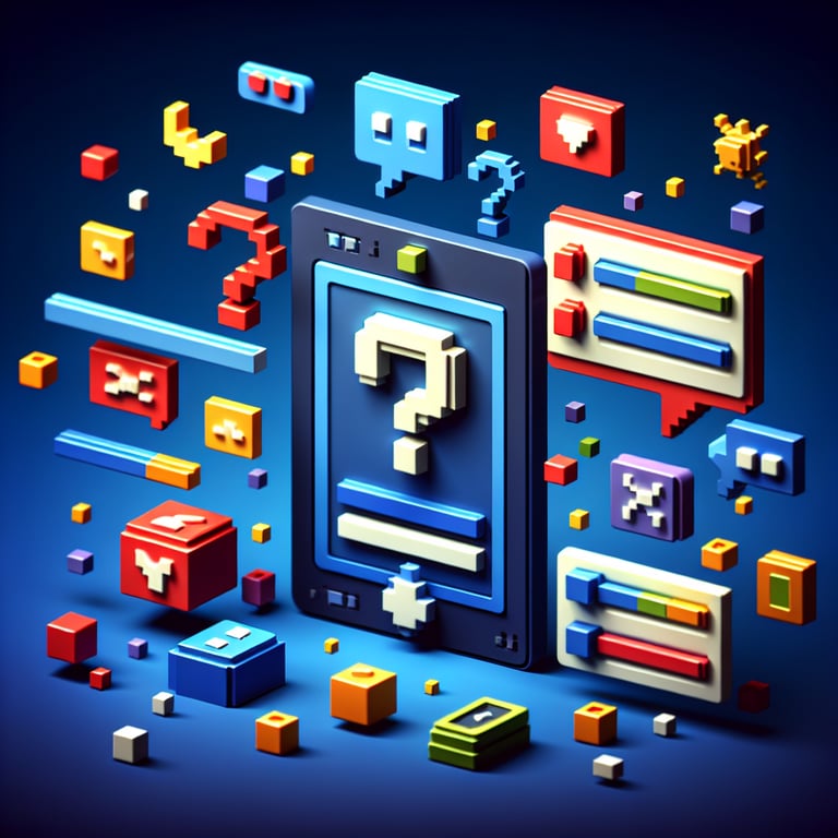 3D voxel art depicting the concept of online event surveys, set against a dark blue background.