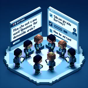 3D voxel art depicting the concept of online demographic surveys for 3rd grade students.